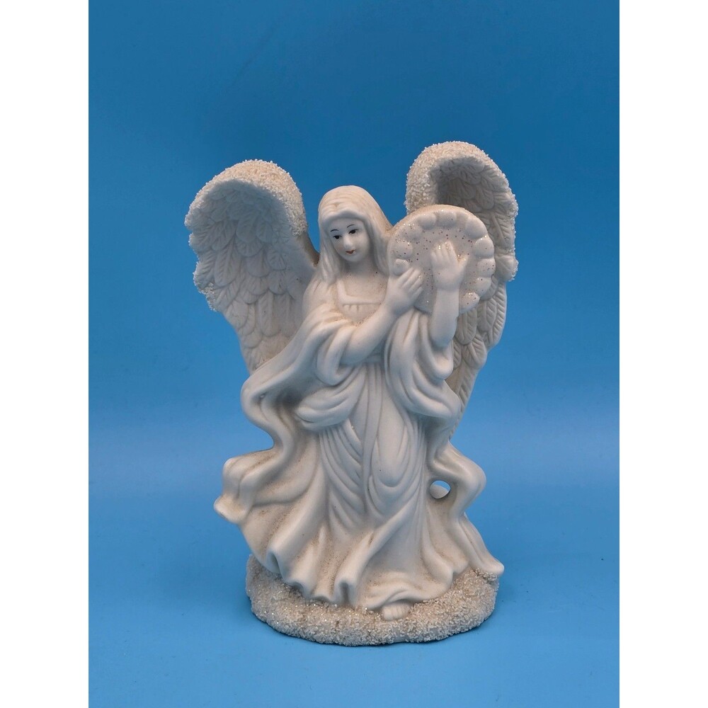 Vintage Ks Collection White Porcelain Angel Figurine Tambourine Christmas 6"